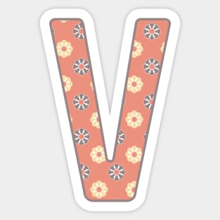 MONOGRAM LETTER V PINK FLORAL TYPOGRAPHY DESIGN Sticker